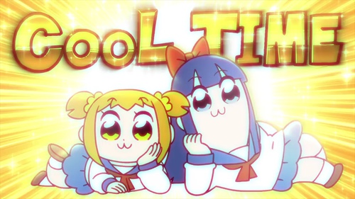 Popuko and Pipimi from Pop Team Epic with glowing golden text that says cool time