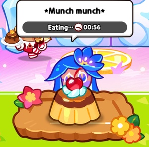 Pond Dino Cookie eating pudding